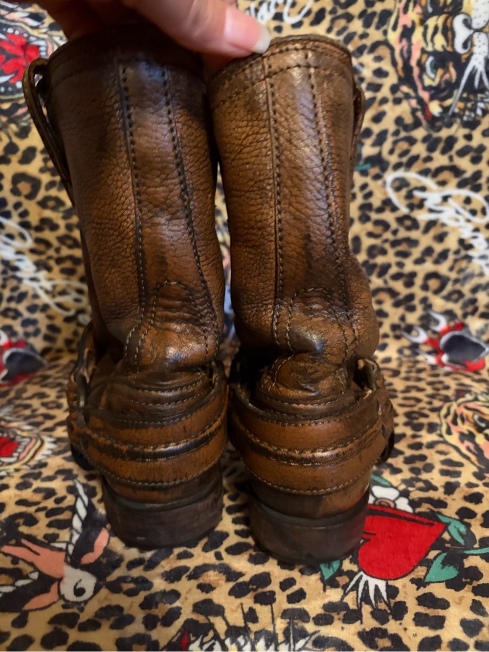 VINTAGE FRYE RARE Maxine Trapunto Brown Leather Harness Boots Women's style#7792 - Picture 6 of 10